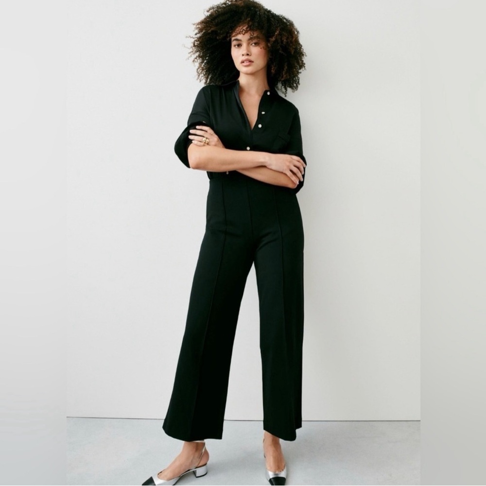 SPANX PerfectFit Ponte Cropped Wide Leg Pants Black Size L NEW Career Office